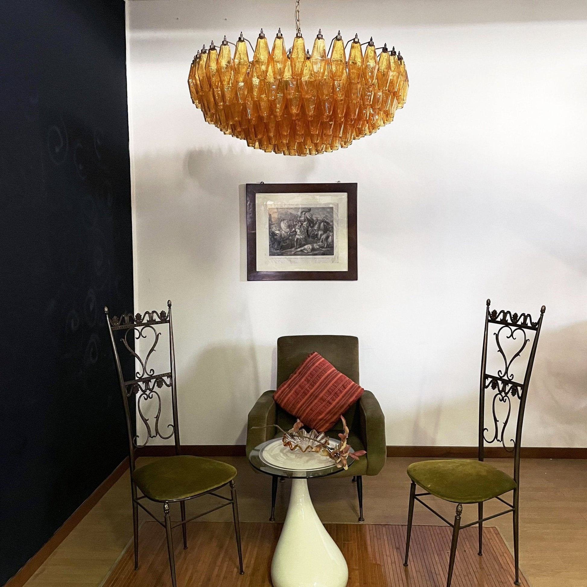 Murano Rhombus Amber Glass Chandelier ∅ 35.4″ x H 17.7″ / Amber & Gold Chandelier