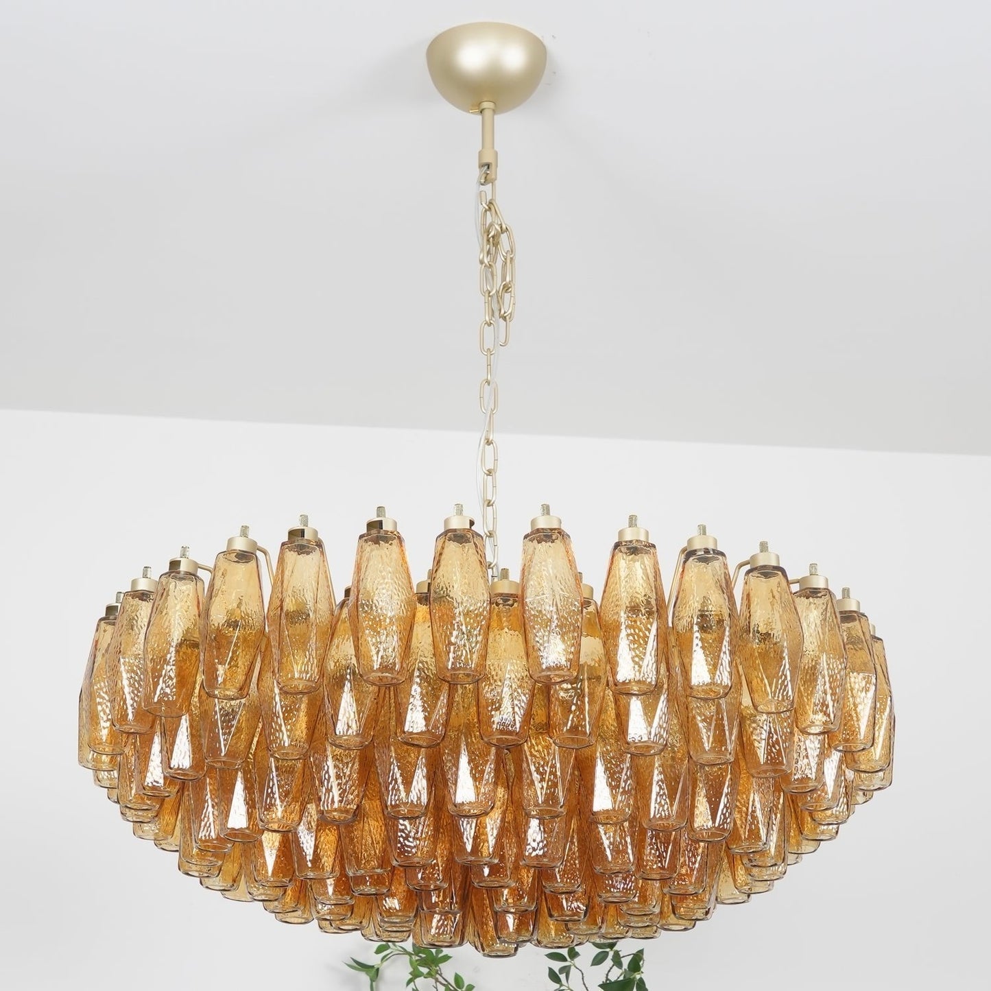 Murano Rhombus Amber Glass Chandelier ∅ 35.4″ x H 17.7″ / Amber & Gold Chandelier