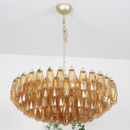 Murano Rhombus Amber Glass Chandelier ∅ 35.4″ x H 17.7″ / Amber & Gold Chandelier