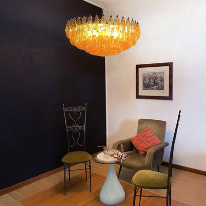 Murano Rhombus Amber Glass Chandelier ∅ 35.4″ x H 17.7″ / Amber & Gold Chandelier
