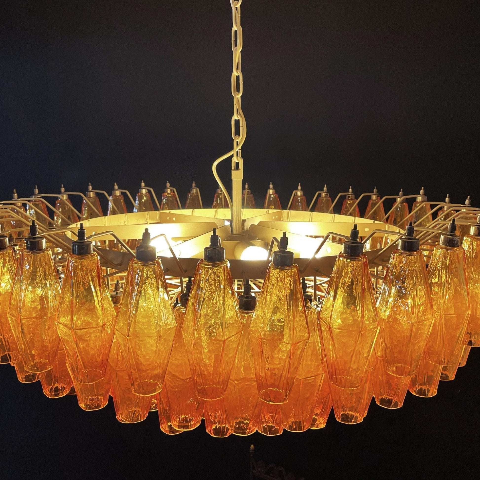 Murano Rhombus Amber Glass Chandelier ∅ 35.4″ x H 17.7″ / Amber & Gold Chandelier