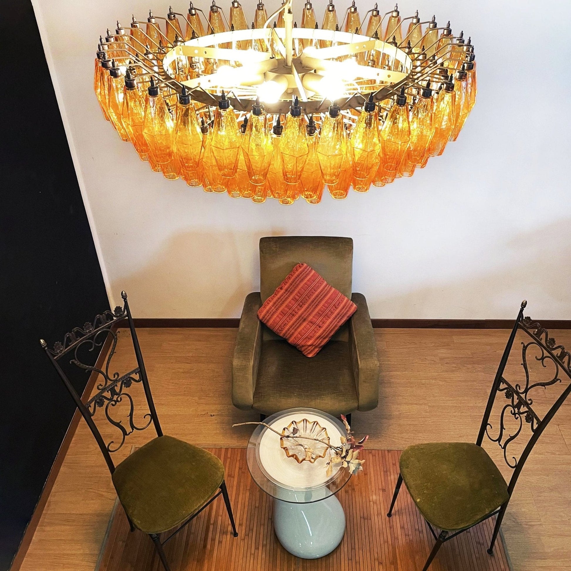 Murano Rhombus Amber Glass Chandelier ∅ 35.4″ x H 17.7″ / Amber & Gold Chandelier