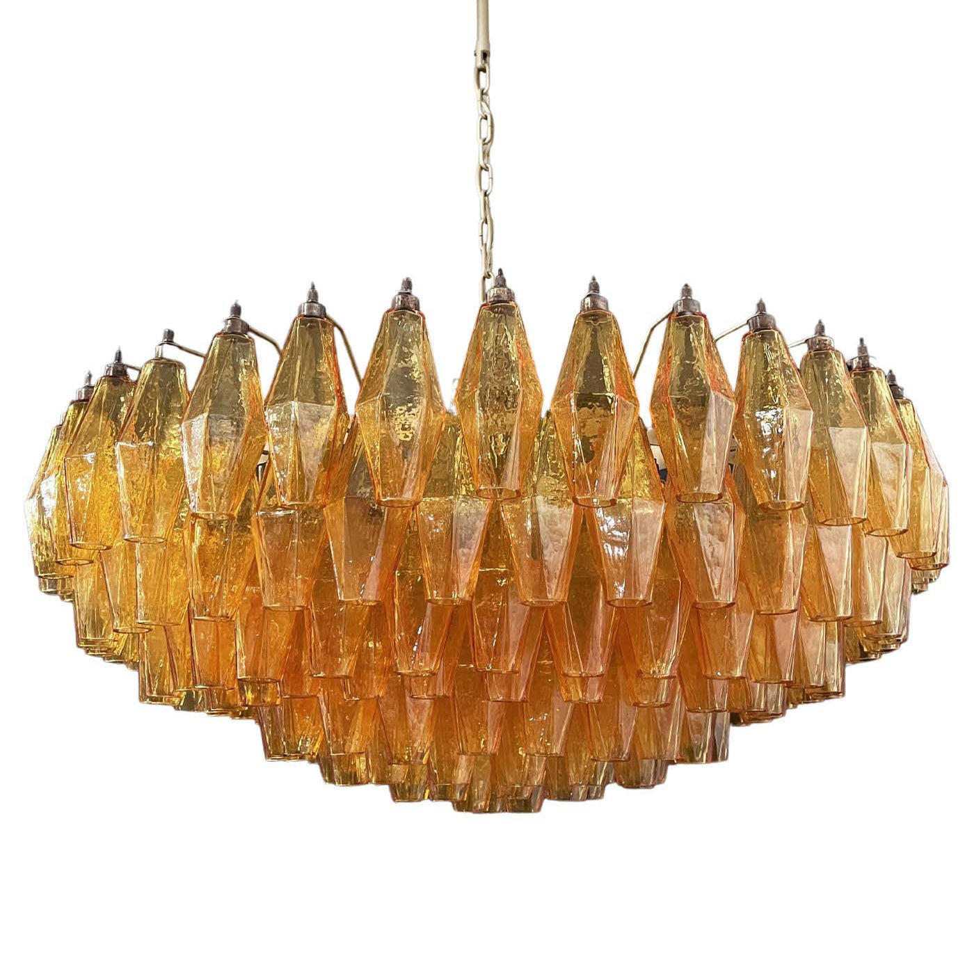 Murano Rhombus Amber Glass Chandelier ∅ 35.4″ x H 17.7″ / Amber & Gold Chandelier