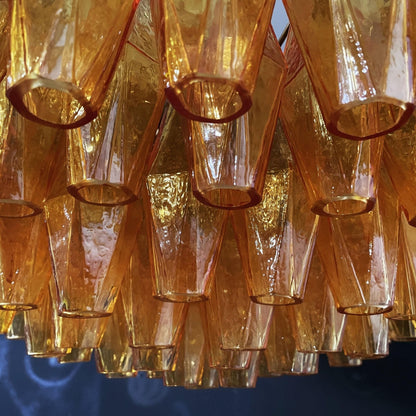 Murano Rhombus Amber Glass Chandelier ∅ 35.4″ x H 17.7″ / Amber & Gold Chandelier