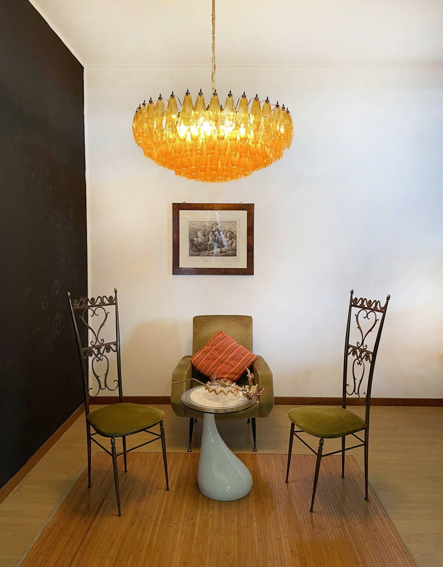 Murano Rhombus Amber Glass Chandelier ∅ 35.4″ x H 17.7″ / Amber & Gold Chandelier
