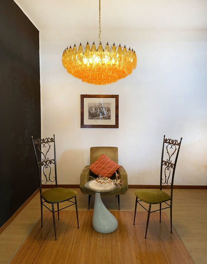 Murano Rhombus Amber Glass Chandelier ∅ 35.4″ x H 17.7″ / Amber & Gold Chandelier