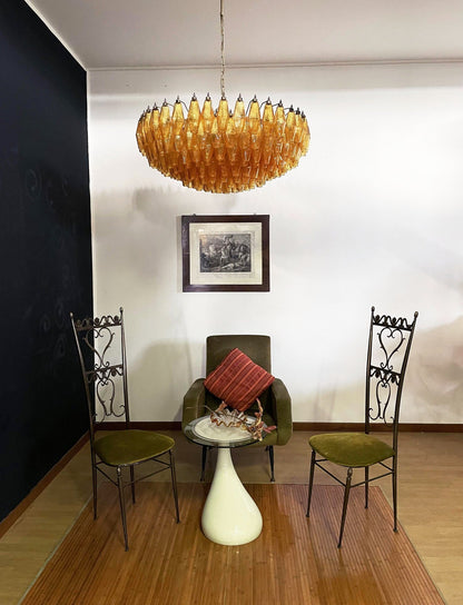 Murano Rhombus Amber Glass Chandelier ∅ 35.4″ x H 17.7″ / Amber & Gold Chandelier