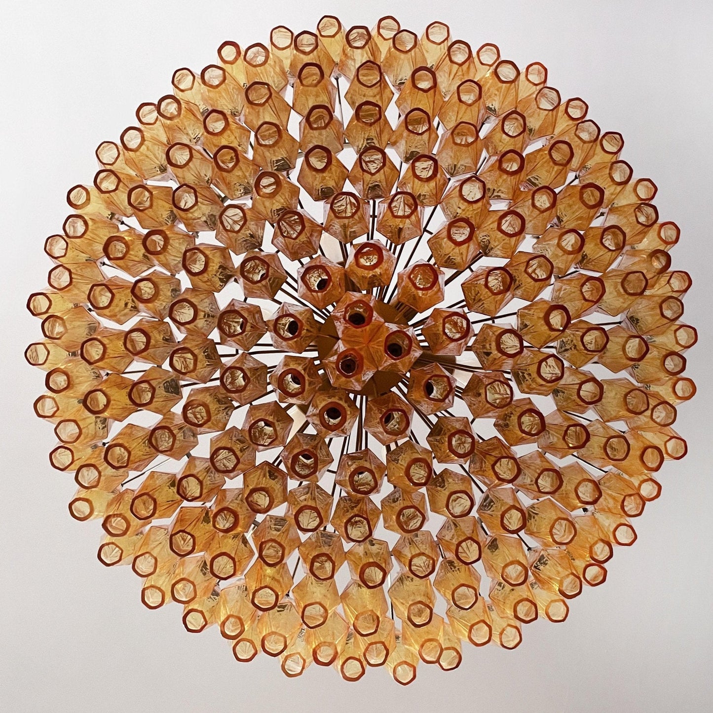 Murano Rhombus Amber Glass Chandelier ∅ 35.4″ x H 17.7″ / Amber & Gold Chandelier