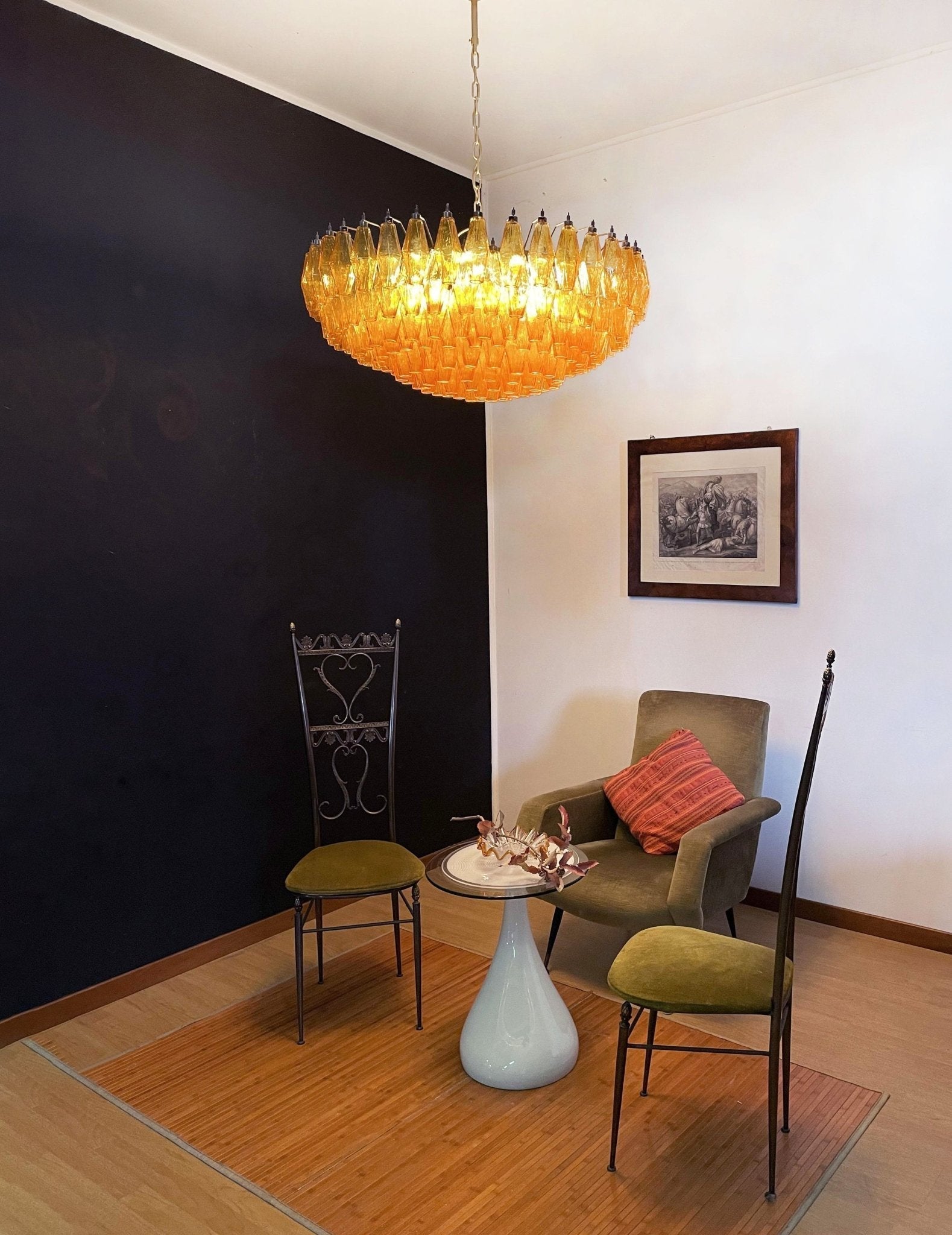 Murano Rhombus Amber Glass Chandelier ∅ 35.4″ x H 17.7″ / Amber & Gold Chandelier