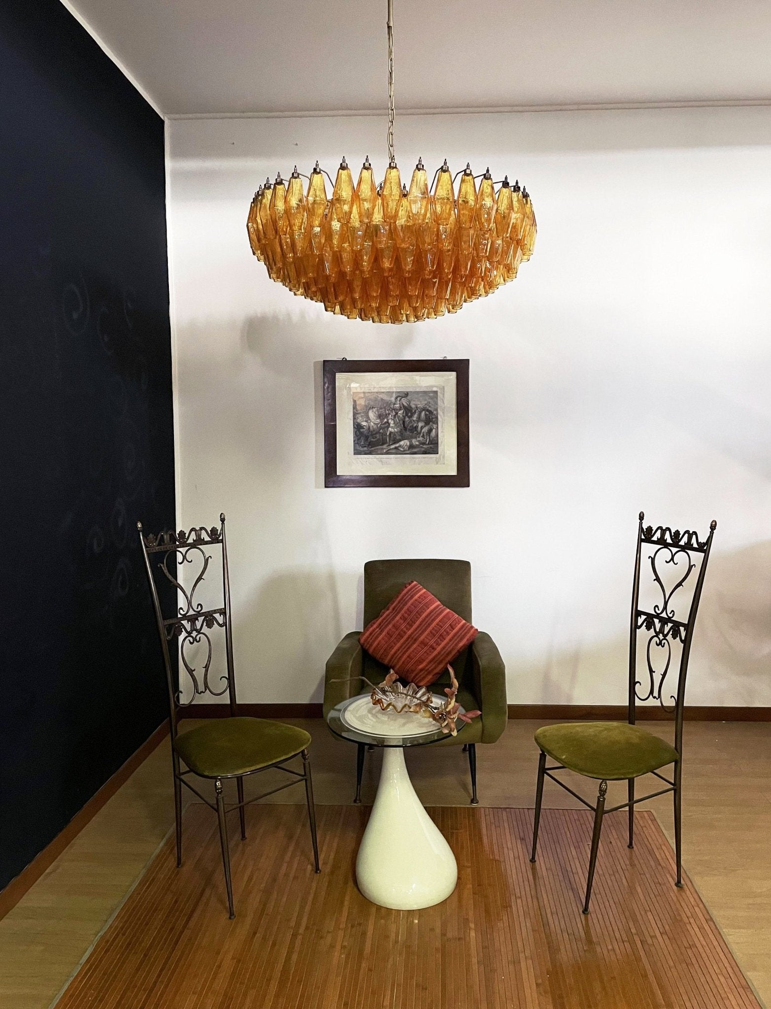 Murano Rhombus Amber Glass Chandelier ∅ 35.4″ x H 17.7″ / Amber & Gold Chandelier