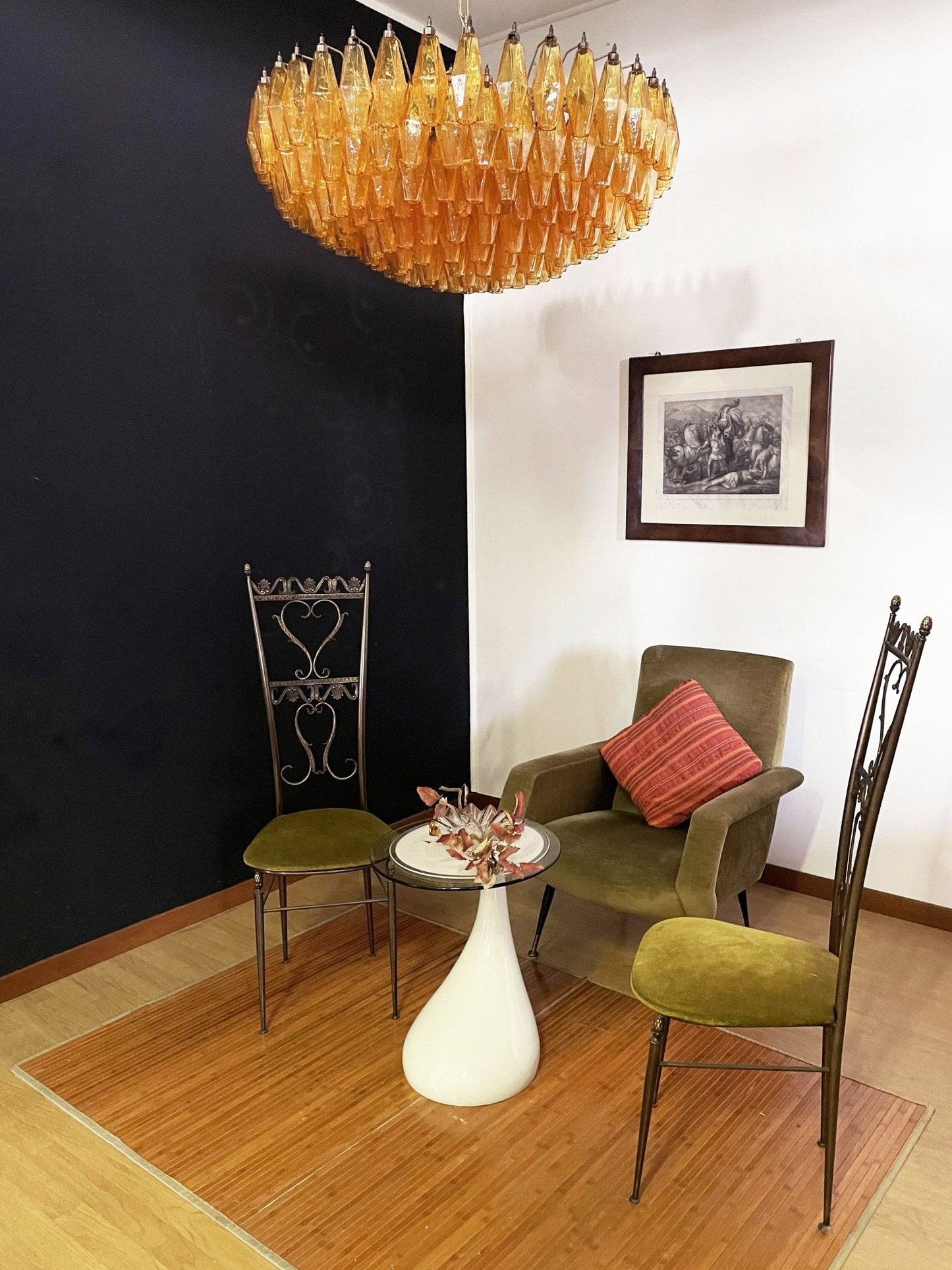 Murano Rhombus Amber Glass Chandelier ∅ 35.4″ x H 17.7″ / Amber & Gold Chandelier