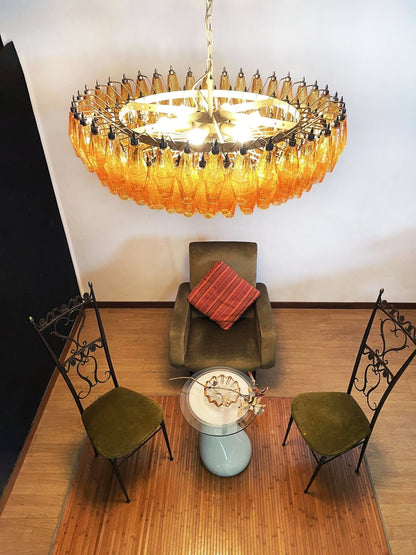 Murano Rhombus Amber Glass Chandelier ∅ 35.4″ x H 17.7″ / Amber & Gold Chandelier