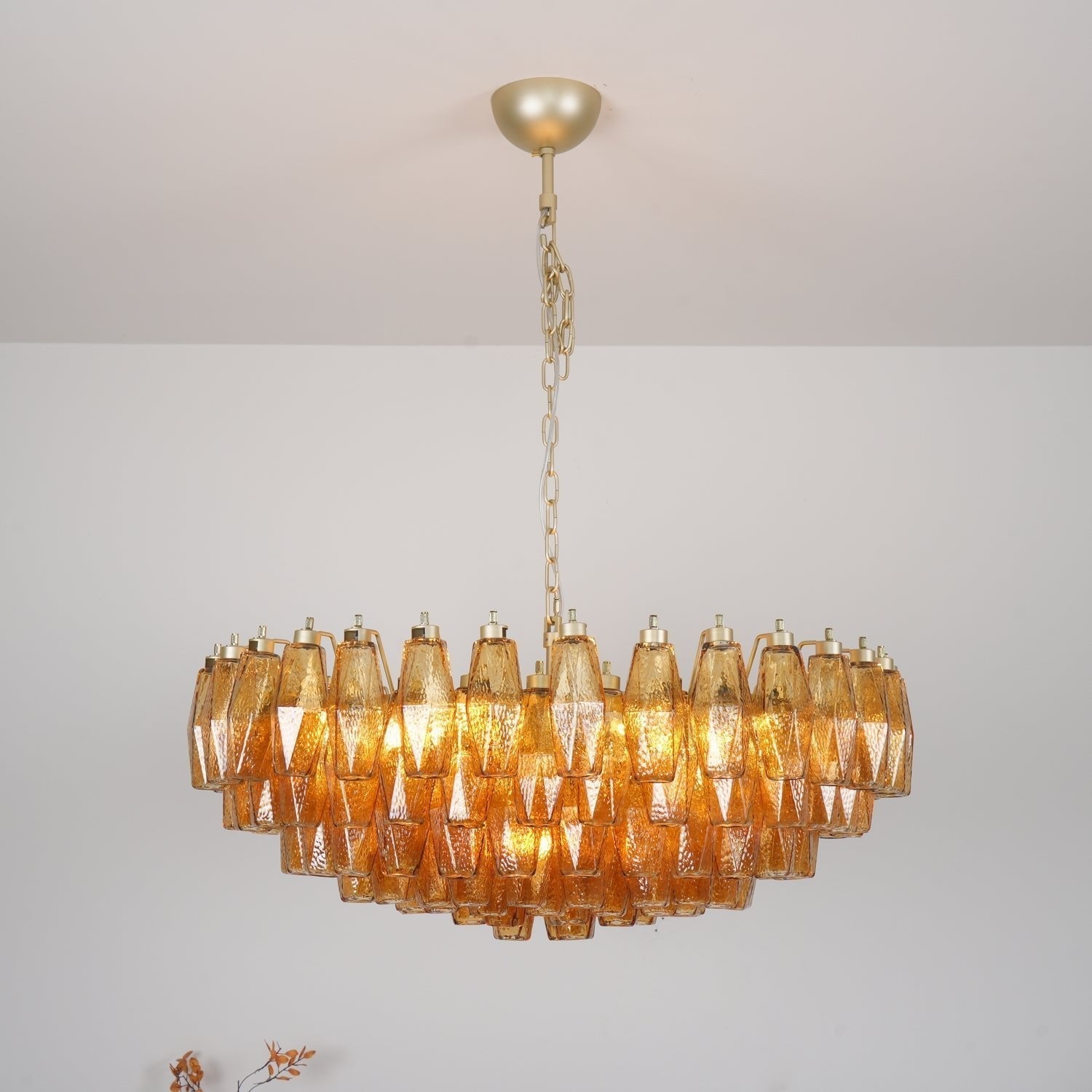 Murano Rhombus Amber Glass Chandelier ∅ 35.4″ x H 17.7″ / Amber & Gold Chandelier