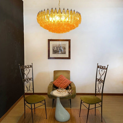 Murano Rhombus Amber Glass Chandelier ∅ 35.4″ x H 17.7″ / Amber & Gold Chandelier