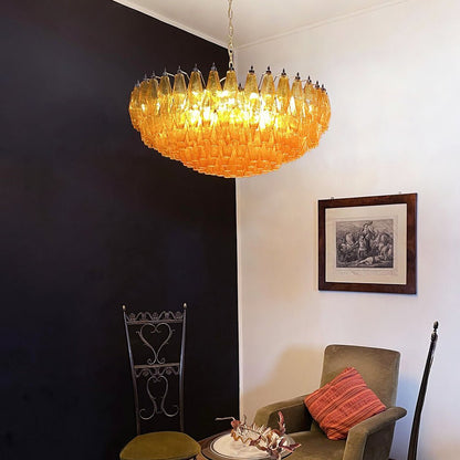 Murano Rhombus Amber Glass Chandelier ∅ 35.4″ x H 17.7″ / Amber & Gold Chandelier
