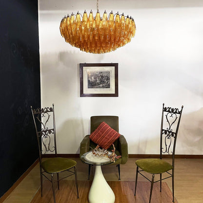 Murano Rhombus Amber Glass Chandelier ∅ 35.4″ x H 17.7″ / Amber & Gold Chandelier