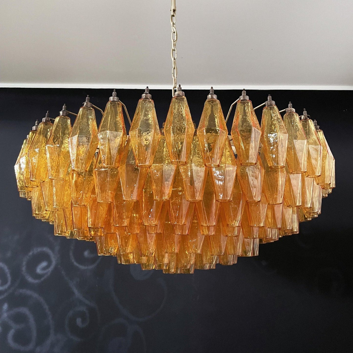 Murano Rhombus Amber Glass Chandelier ∅ 35.4″ x H 17.7″ / Amber & Gold Chandelier