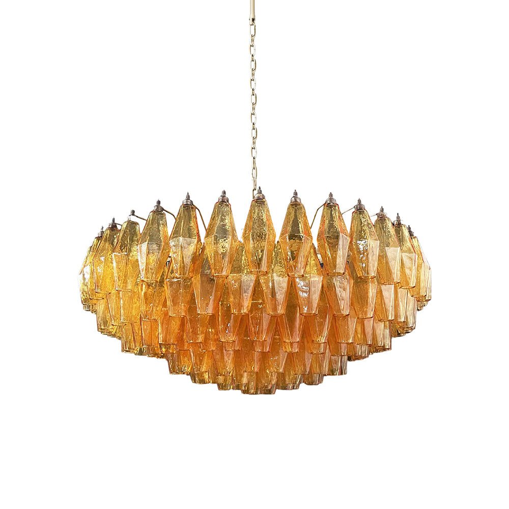 Murano Rhombus Amber Glass Chandelier ∅ 35.4″ x H 17.7″ / Amber & Gold Chandelier