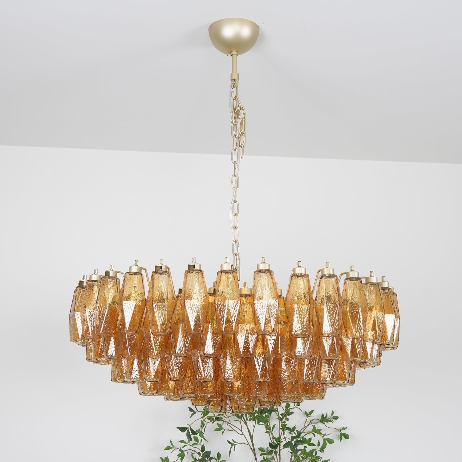 Murano Rhombus Amber Glass Chandelier ∅ 35.4″ x H 17.7″ / Amber & Gold Chandelier