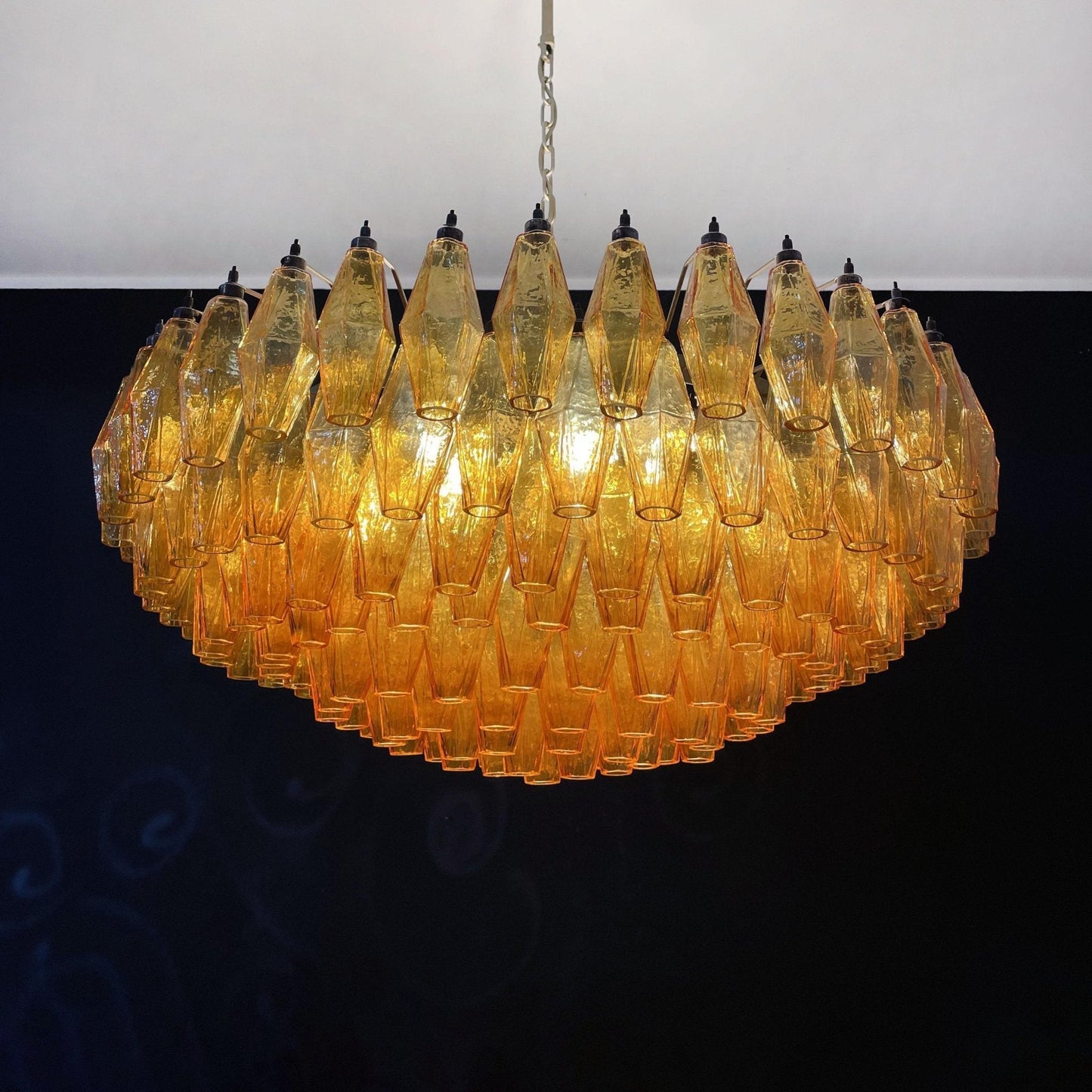 Murano Rhombus Amber Glass Chandelier ∅ 35.4″ x H 17.7″ / Amber & Gold Chandelier
