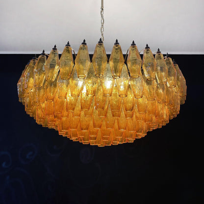 Murano Rhombus Amber Glass Chandelier ∅ 35.4″ x H 17.7″ / Amber & Gold Chandelier