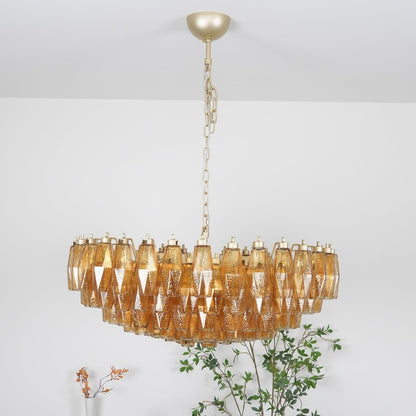 Murano Rhombus Amber Glass Chandelier ∅ 35.4″ x H 17.7″ / Amber & Gold Chandelier