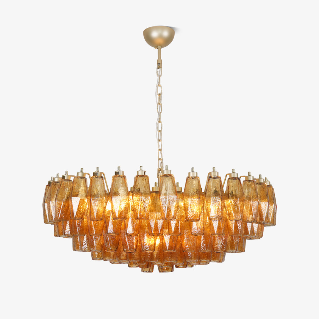Murano Rhombus Amber Glass Chandelier ∅ 35.4″ x H 17.7″ / Amber & Gold Chandelier