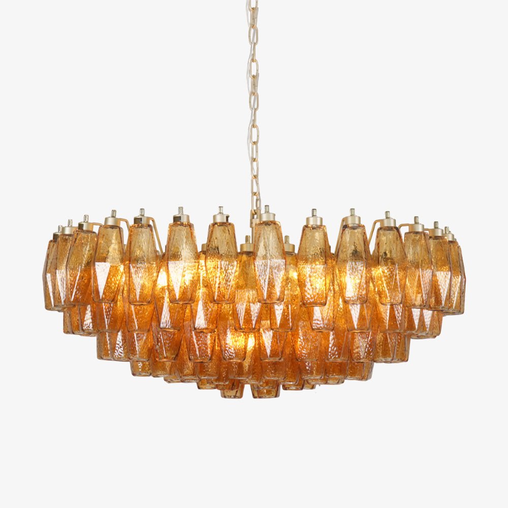 Murano Rhombus Amber Glass Chandelier ∅ 35.4″ x H 17.7″ / Amber & Gold Chandelier