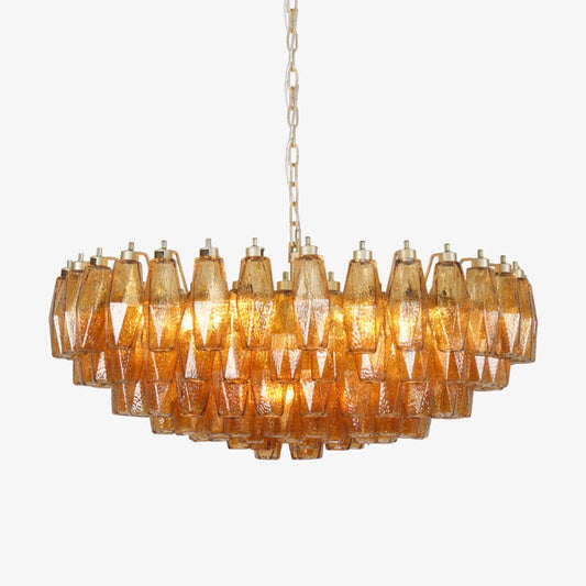 Murano Rhombus Amber Glass Chandelier ∅ 35.4″ x H 17.7″ / Amber & Gold Chandelier