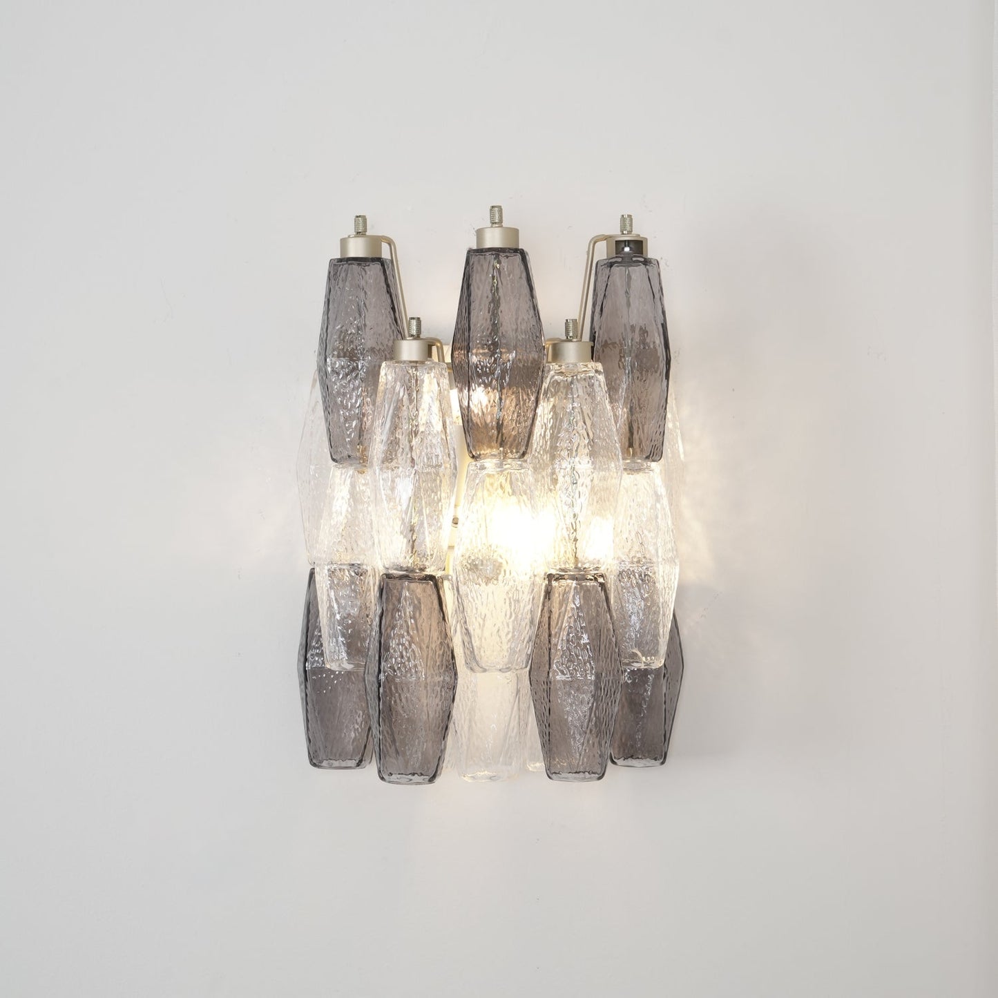 Murano Rhombus Glass Wall Lamp ∅ 15.7″ x H 15″ / Smoke Grey & Clear / Single Wall lamp