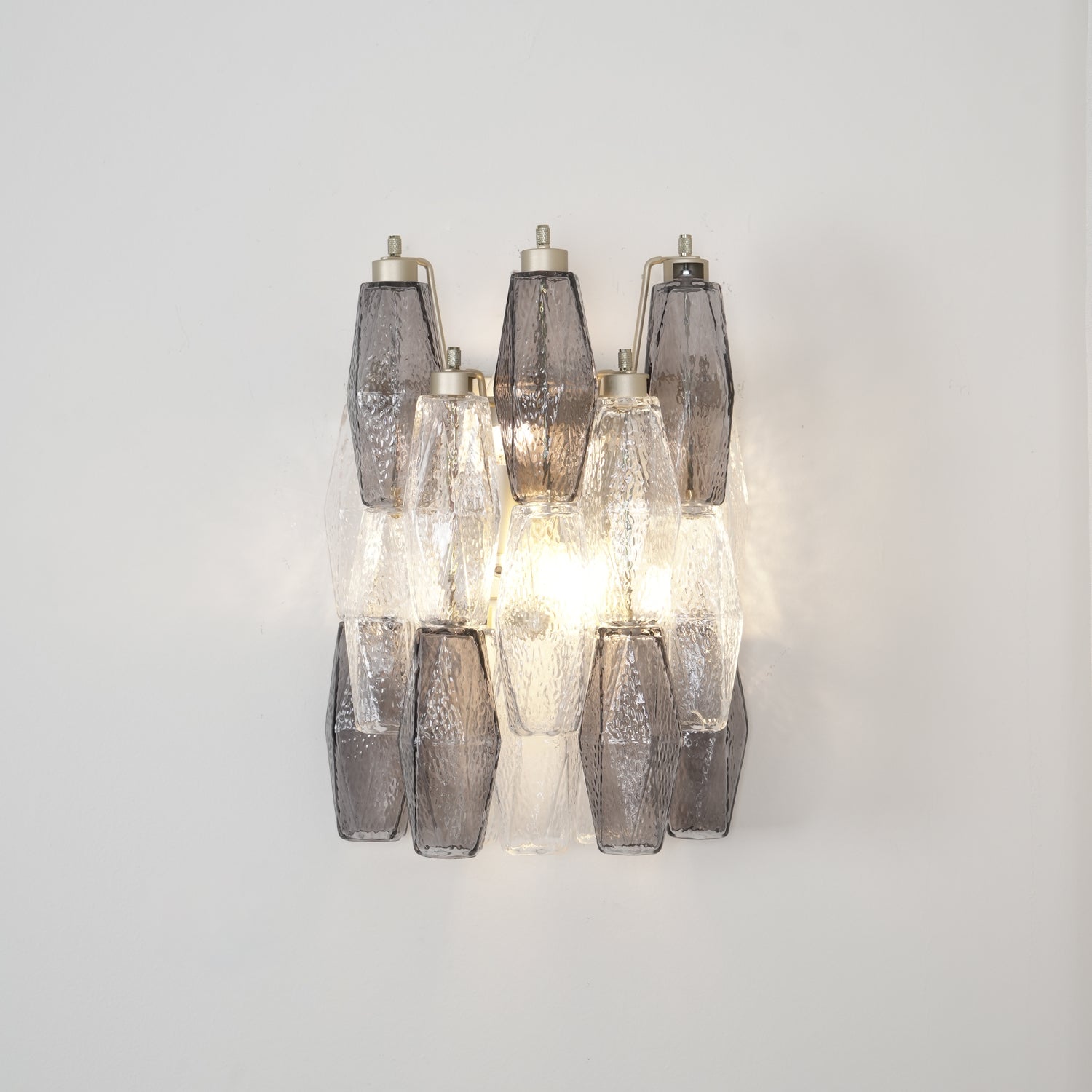 Murano Rhombus Glass Wall Lamp ∅ 15.7″ x H 15″ / Smoke Grey & Clear / Single Wall lamp