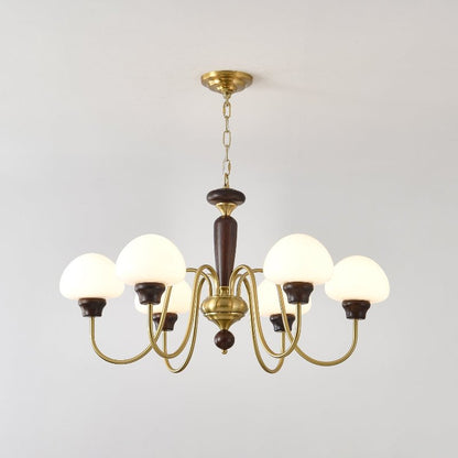 Mushroom Cap Chandelier 6 heads ∅ 33.5″ x H 17.3″ / Walnut Color & Gold Chandelier