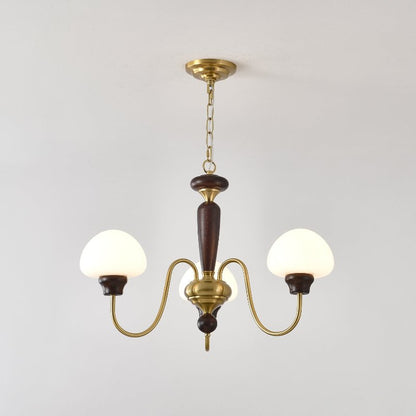 Mushroom Cap Chandelier 3 heads ∅ 27.6″ x H 17.3″ / Walnut Color & Gold Chandelier