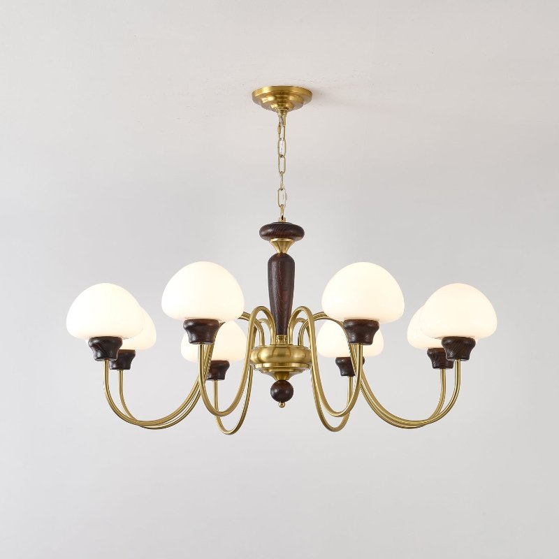 Mushroom Cap Chandelier 8 heads ∅ 39.4″ x H 17.3″ / Walnut Color & Gold Chandelier