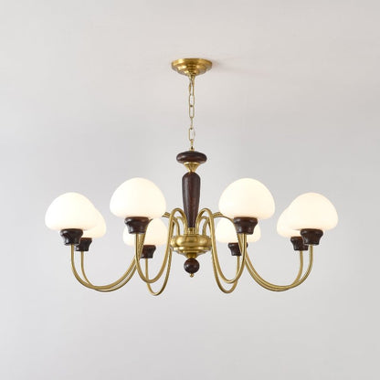 Mushroom Cap Chandelier 8 heads ∅ 39.4″ x H 17.3″ / Walnut Color & Gold Chandelier