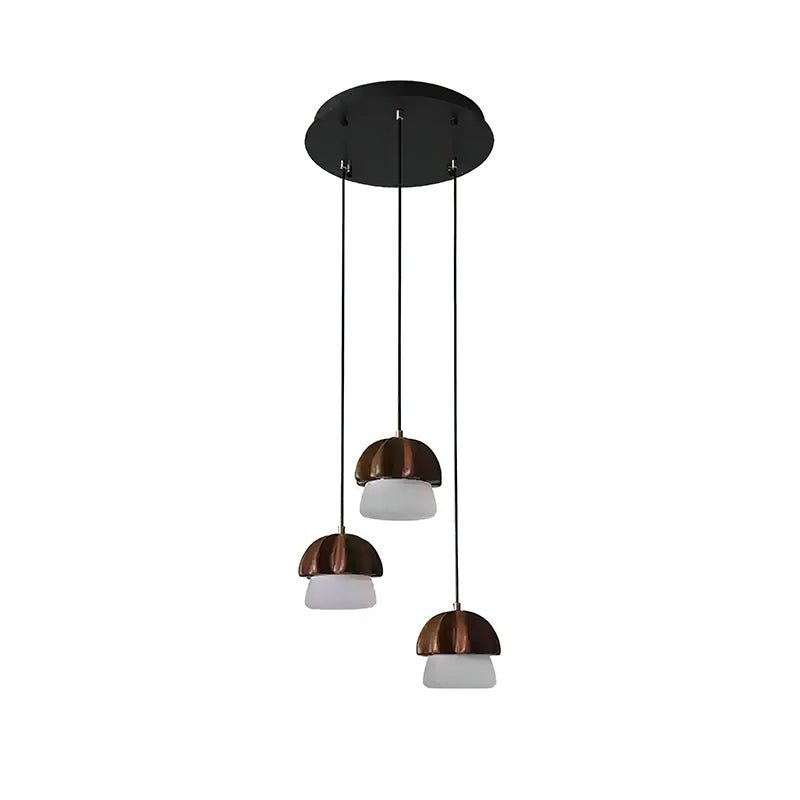 Mushroom Cluster Chandelier 3 Heads: ∅ 13’’ x H 37.4’’ / Walnut Color / Warm Light Chandelier