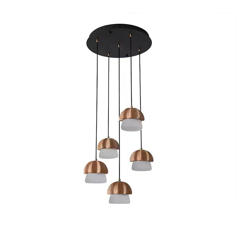 Mushroom Cluster Chandelier 5 Heads: ∅ 15.7’’ x H37.4’’ / Wood Color / Warm Light Chandelier