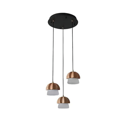 Mushroom Cluster Chandelier 3 Heads: ∅ 13’’ x H 37.4’’ / Wood Color / Warm Light Chandelier