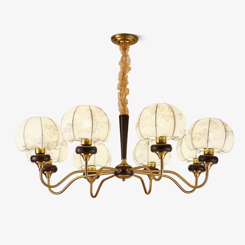 Mushroom Fabric Chandelier 8 Heads ∅ 41.3″ x H 17.7″ / Dia 105cm x H 45cm / Gold & White Chandelier