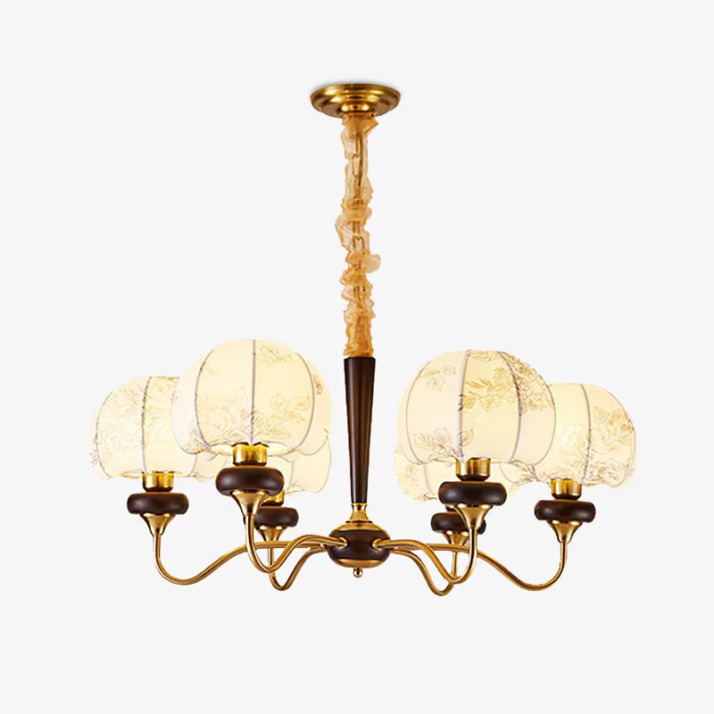 Mushroom Fabric Chandelier 6 Heads ∅ 33.5″ x H 17.7″ / Dia 85cm x H 45cm / Gold & White Chandelier