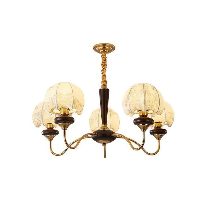 Mushroom Fabric Chandelier 5 Heads ∅ 33.5″ x H 17.7″ / Dia 85cm x H 45cm / Gold & White Chandelier
