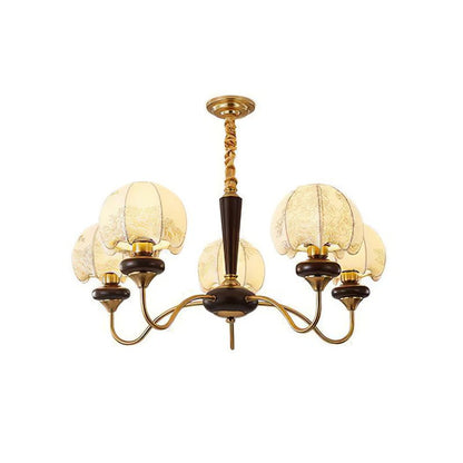 Mushroom Fabric Chandelier 5 Heads ∅ 33.5″ x H 17.7″ / Dia 85cm x H 45cm / Gold & White Chandelier