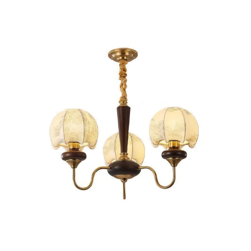 Mushroom Fabric Chandelier 3 Heads ∅ 25.6″ x H 17.7″ / Dia 65cm x H 45cm / Gold & White Chandelier