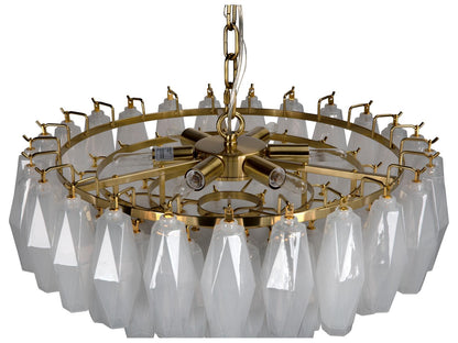 Noir Ludmilla 6-Light Tiered Chandelier in Antique Brass and Milk Glass
