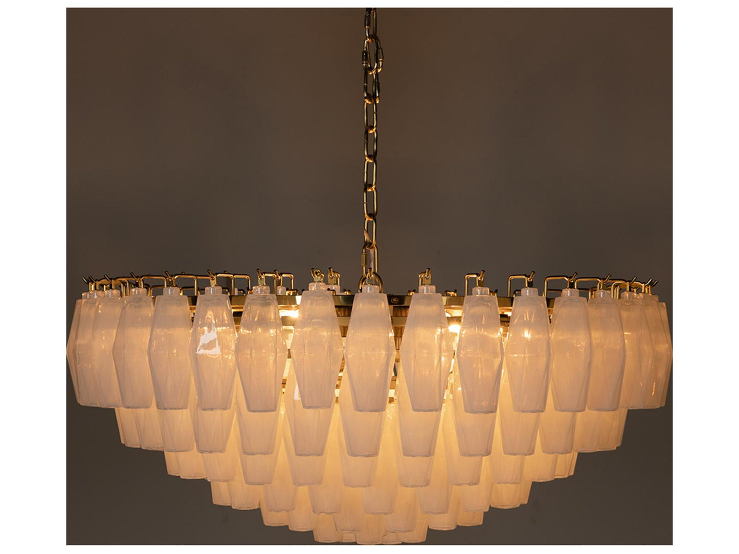 Noir Ludmilla 9-Light Tiered Chandelier in Antique Brass with White Glass