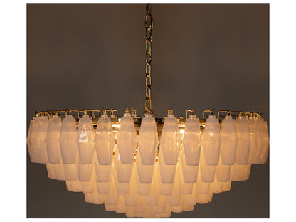Noir Ludmilla 9-Light Tiered Chandelier in Antique Brass with White Glass