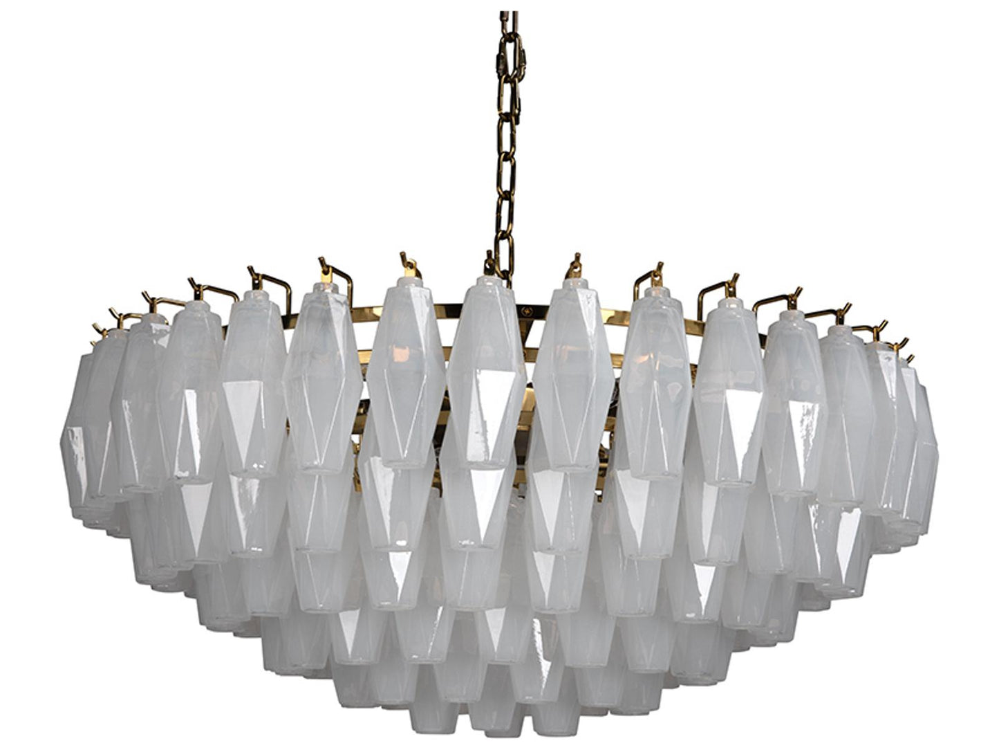 Noir Ludmilla 9-Light Tiered Chandelier in Antique Brass with White Glass