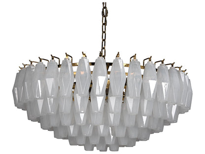 Noir Ludmilla 9-Light Tiered Chandelier in Antique Brass with White Glass