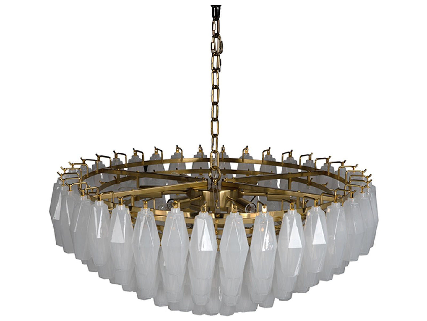 Noir Ludmilla 9-Light Tiered Chandelier in Antique Brass with White Glass