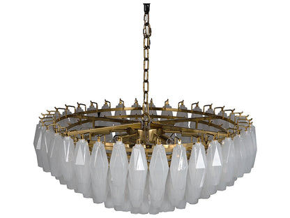 Noir Ludmilla 9-Light Tiered Chandelier in Antique Brass with White Glass